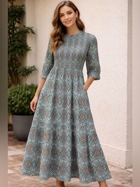 VICTORIA DUNN / Marigold Geo Print Maxi Dress - Sz 2X - NWT